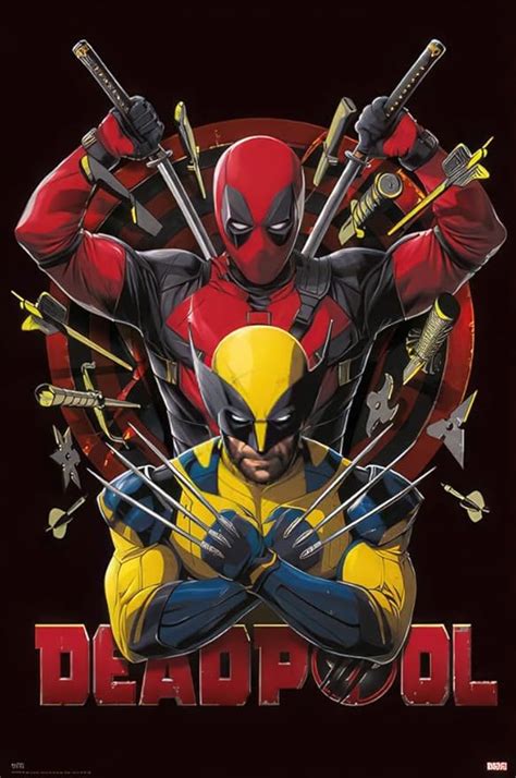 Amazon Deadpool Wolverine Marvel Comics Movie Poster Swords