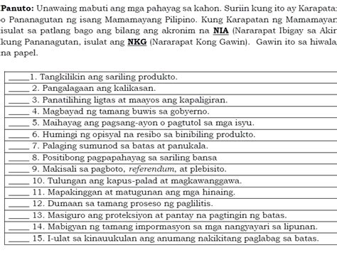 Panuto Unawaing Mabuti Ang Mga Pahayag Sa Studyx