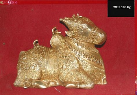 Brass Nandi Statue For Worship Size Dimension 5 Kg 12 Inches At Rs