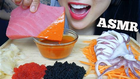 Asmr Raw Tuna Sashi Grade Squid Tobiko Mayo Fire Sauce Eating Sounds No Talking Sas