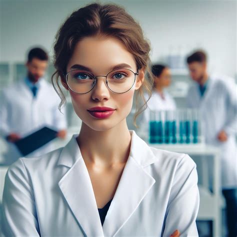 Premium Photo A Young Female Scientist In A White Coat And Glasses Within A Modern Medical