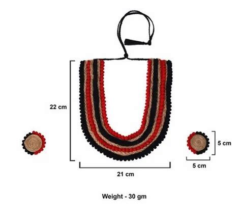 Red Beige And Black 30gm Handmade Boho Design Jute Necklace Set At Rs