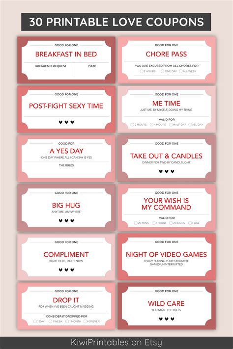 Love Coupon Book, Printable Love Coupons, Romantic Gift For Him, Sexy ...