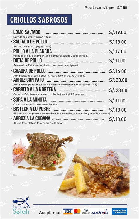 Carta Del Restaurante Cevicher A Selah Lima Av Alfonso Ugarte