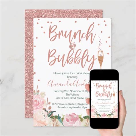 Rose Gold Brunch Bubbly Bridal Shower Invitations Zazzle