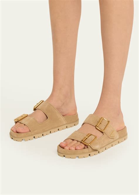 Prada Suede Double Buckle Slide Sandals Bergdorf Goodman