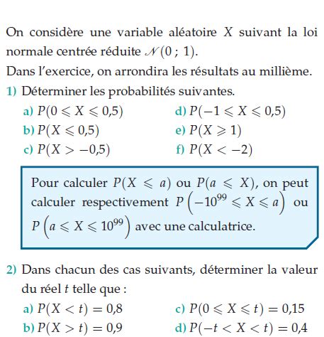 Lois Normales Exercices De Maths En Terminale En Pdf