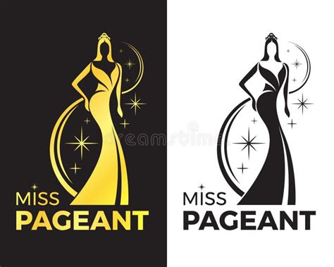 Miss Pageant Logo Black And Gold Tone The Beauty Queen Pageant Wearing Evening Gown And Crown