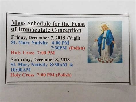 Mass Schedule For The Feast Of The Immaculate Conception Joliet Il Patch