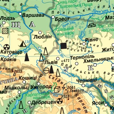 Європа. Фізична карта ламінована, м-б 1:5 000 000 (на картоні, на планках)
