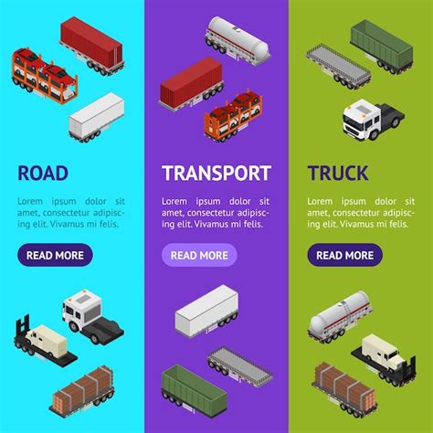 Premium Vector Different Types Trailers 3d Banner Vecrtical Set