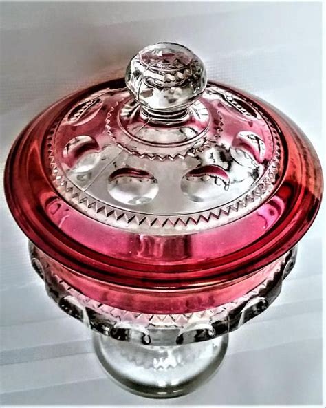 Tiffin Franciscan King S Crown Ruby Flashed Compote Pedestal Candy Dish With Lid Thumbprint