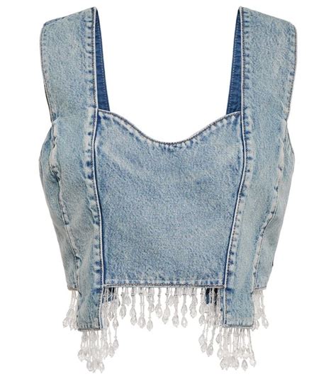 Ganni Embellished Denim Crop Top Shopstyle Denim Crop Top