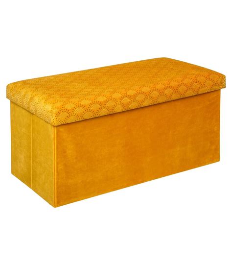 En Pouf Pliant Double Et Coffre De Rangement En Velours Ocre X Cm