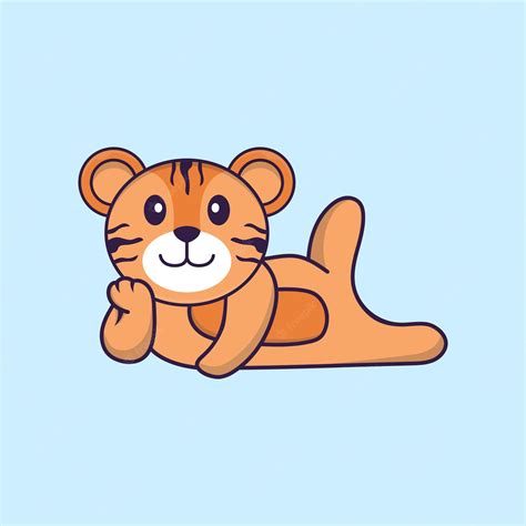 Premium Vector Cute Tiger Lying Down Animal Cartoon Concept Isolated