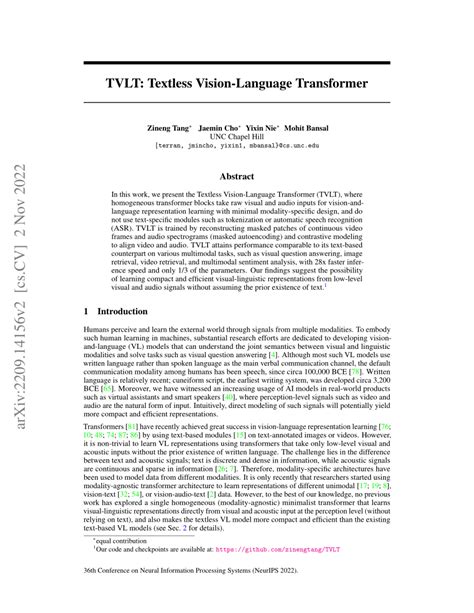 PDF TVLT Textless Vision Language Transformer