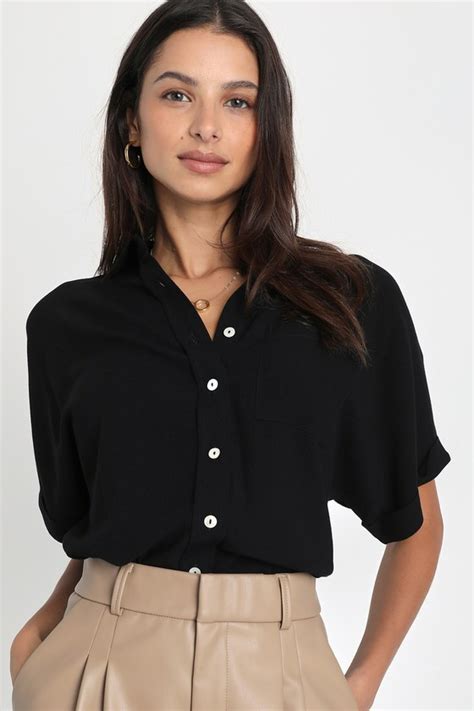 Black Collared Top Button Up Top Button Shirt Top Lulus