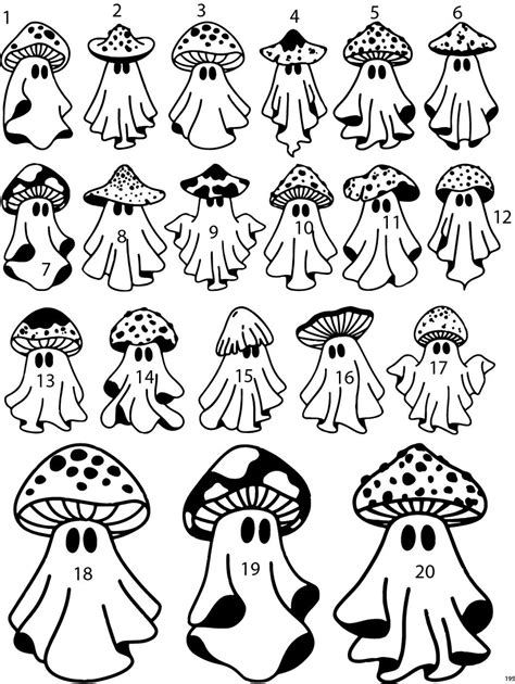 Pre Made Ready To Use Cute Mushroom Ghost Flash Tattoo Stencils Set Of