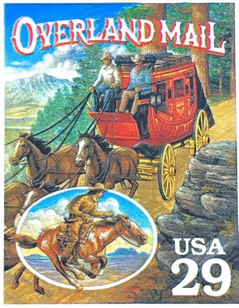 5 Overland Mail Stamps Stagecoach Pony Express Vintage Postage For Mai