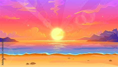 Cartoon Beach Scene With Sun