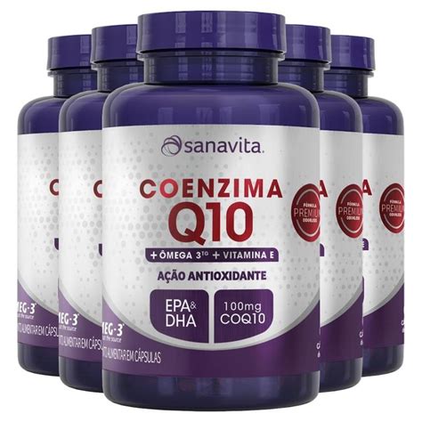 Kit Sanavita 5x Coenzima Q10 Ômega 3 60 cápsulas Centauro