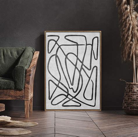 Signwin Framed Canvas Wall Art Grey Black And White Twisting Abstract