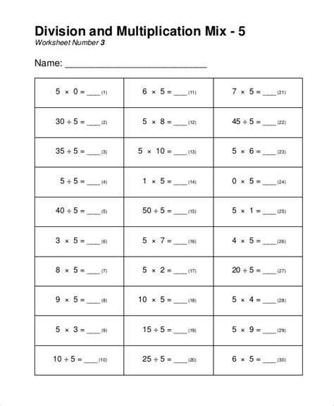 Free Multiplication And Division Worksheets