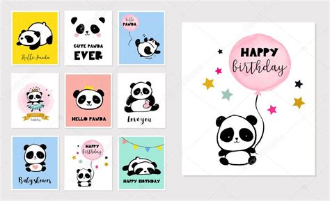 Lindo oso Panda ilustraciones colección de tarjetas de felicitación de