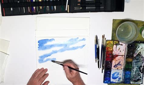 Painting A Sky With Wispy Cirrus Clouds & Snow-Capped Mountains ...