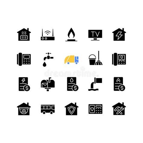 Public Utilities Black Glyph Icons Set On White Space Stock Vector