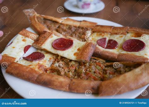 Turkish Pide Traditional Food With Beef And Vegetables Stock Image