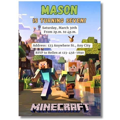 Minecraft Birthday Party Invitation Minecraft Birthday Invitation For Minecraft Fanatics