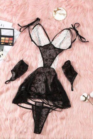 Sexy Erotic French Maid Costume Lingerie Set Leopard Lace Australia