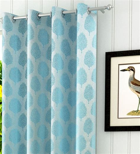 Buy Blue Polyester Light Filtering Feet Eyelet Curtain Piece At