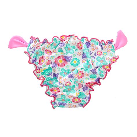 Girls Floral Print Ruffle Edged Bikini Bottoms With Side Bows Pluunge