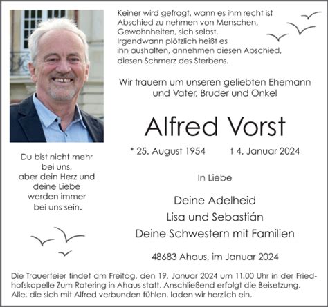 Traueranzeigen Von Alfred Vorst Sich Erinnern De