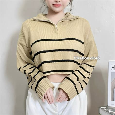 Jual Cirebon Cloth Lizzie Knit Top Crop Sweater Zipper Sweater