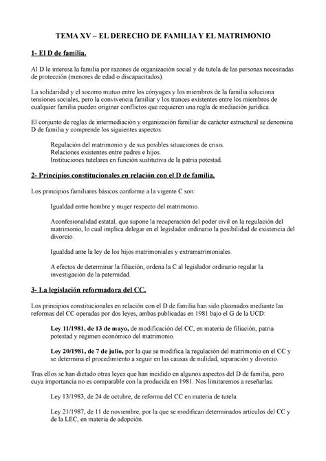 Apuntes Temas Parcial Tema Xv El Derecho De Familia Y