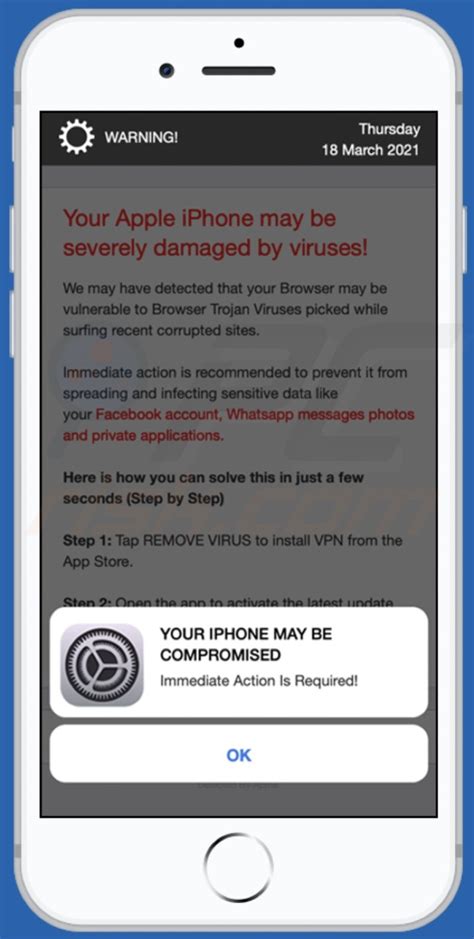 Your Apple Iphone May Be Severely Damaged By Viruses Pop Up Scam Mac