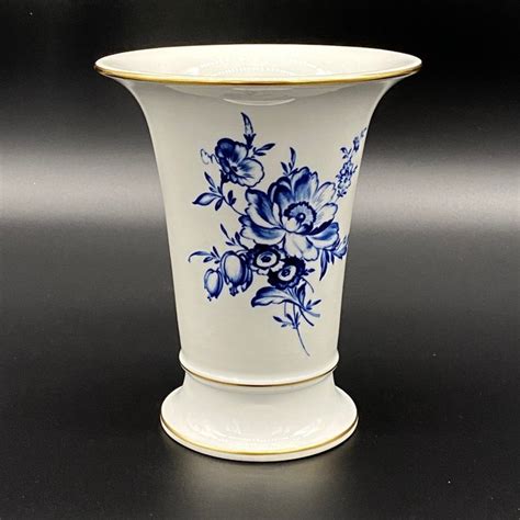 Meissen Vase Blaue Blume Mit Insekten Goldrand Porcelaine