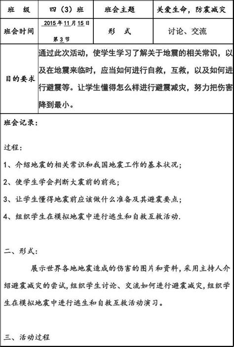 小学主题班会记录表word文档在线阅读与下载免费文档