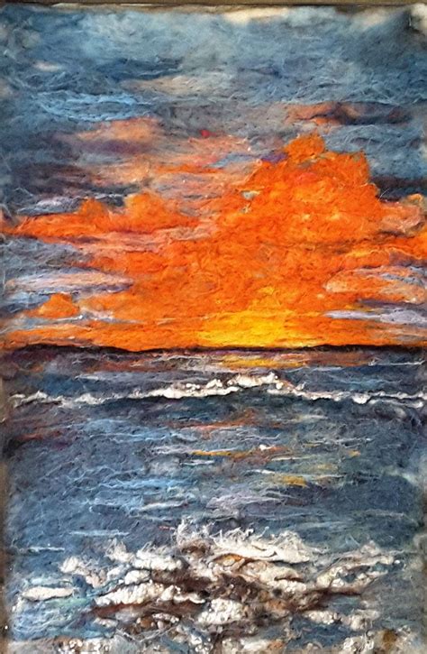 Beautiful Felted Ocean Scene Landscape Art Quilts Felt Embroidery