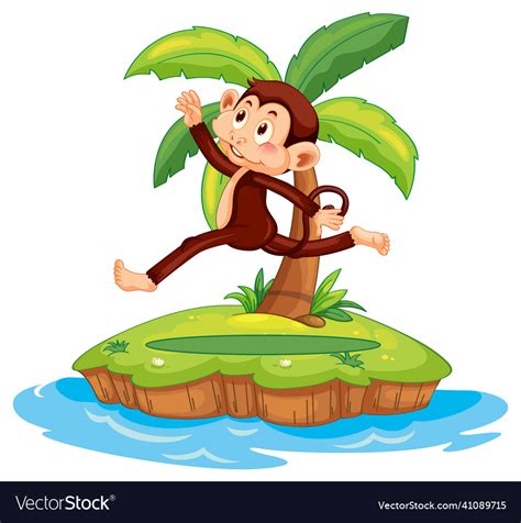 Jumping Monkey Cartoon Character On Isolated Vector Image