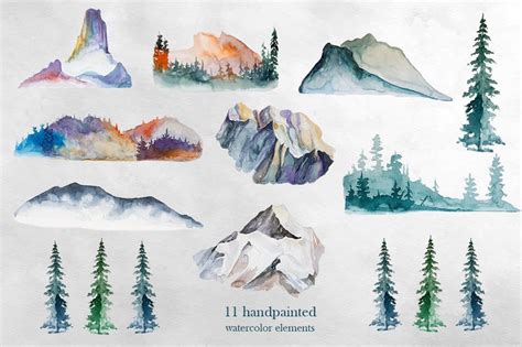 Aquarell Berge Clipart Set Camping Reise Abenteuer Baum Etsy Schweiz