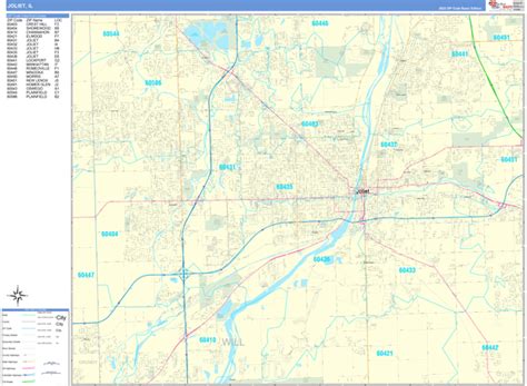 Joliet Illinois Zip Code Wall Map (Basic Style) by MarketMAPS - MapSales