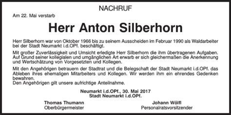 Traueranzeigen Von Anton Silberhorn Mittelbayerische Trauer