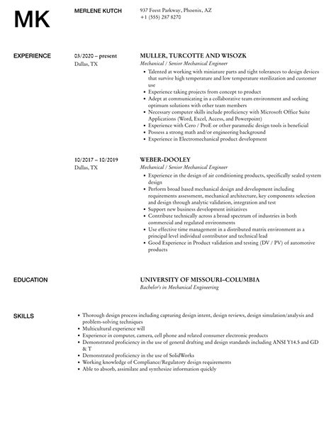 Mechanical Senior Mechanical Engineer Resume Samples Velvet Jobs