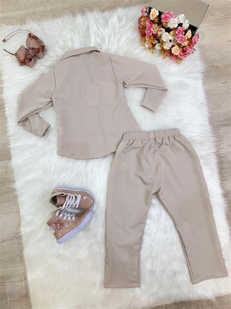 Conjunto Infantil Nude Camisa E Cal A Casual Luxo Rosa Charmosa Atacado