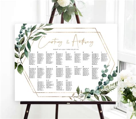 Greenery Seating Chart Wedding Seating Chart Alphabetical Etsy