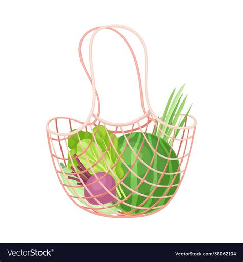 String Reusable Bag With Grocery Products As Eco Vector Image